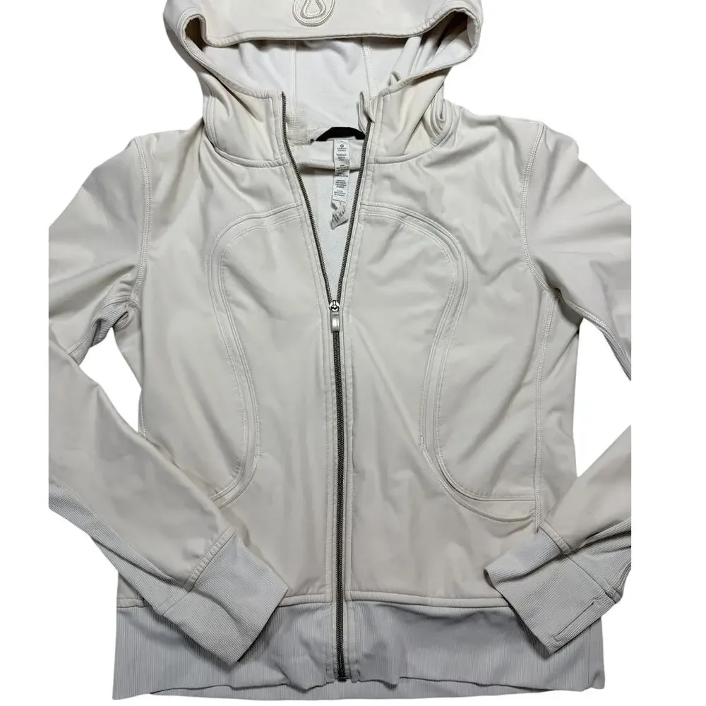 Lululemon Stride Hoodie Jacket Ivory Clean Girl Balletcore Athleisure Sz 8